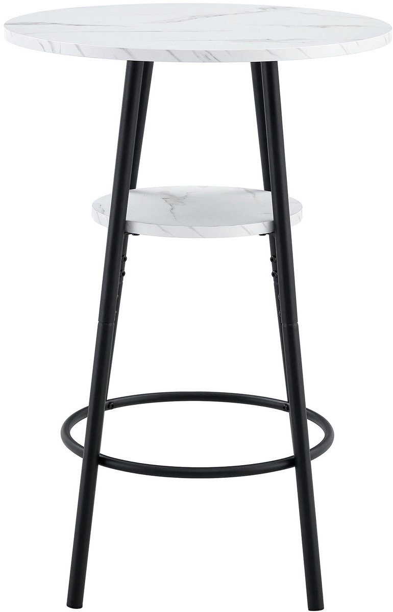Merax Ronde Bartafel - Ø60 cm - Wit Marmerlook - Zwart Metalen Frame - Met Middenplank - Statafel voor Keuken en Café