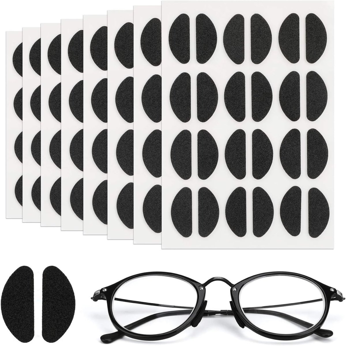 96 Paar Zachte Zelfklevende Neuspads voor Brillen - Antislip Dunne Neuspads voor Zonnebrillen en Optische Brillen (Zwart)