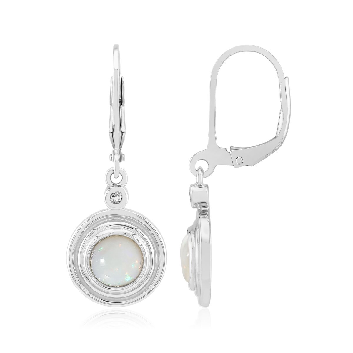 Cavill - Zilveren Oorbellen met Witte Opaal 0,80 ct & Topaas 0,03 ct - 925 Sterling Zilver Gerhodineerd - Ronde Cabochon - Elegant - 30 mm