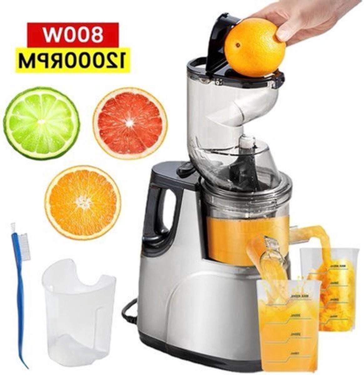 Slowjuicer - Sapcentrifuge - Cold Press Juicer - 800W - 12000RPM - Grote Vulopening - 50 dB - Masticating Juicer - Voor Groenten en Fruit