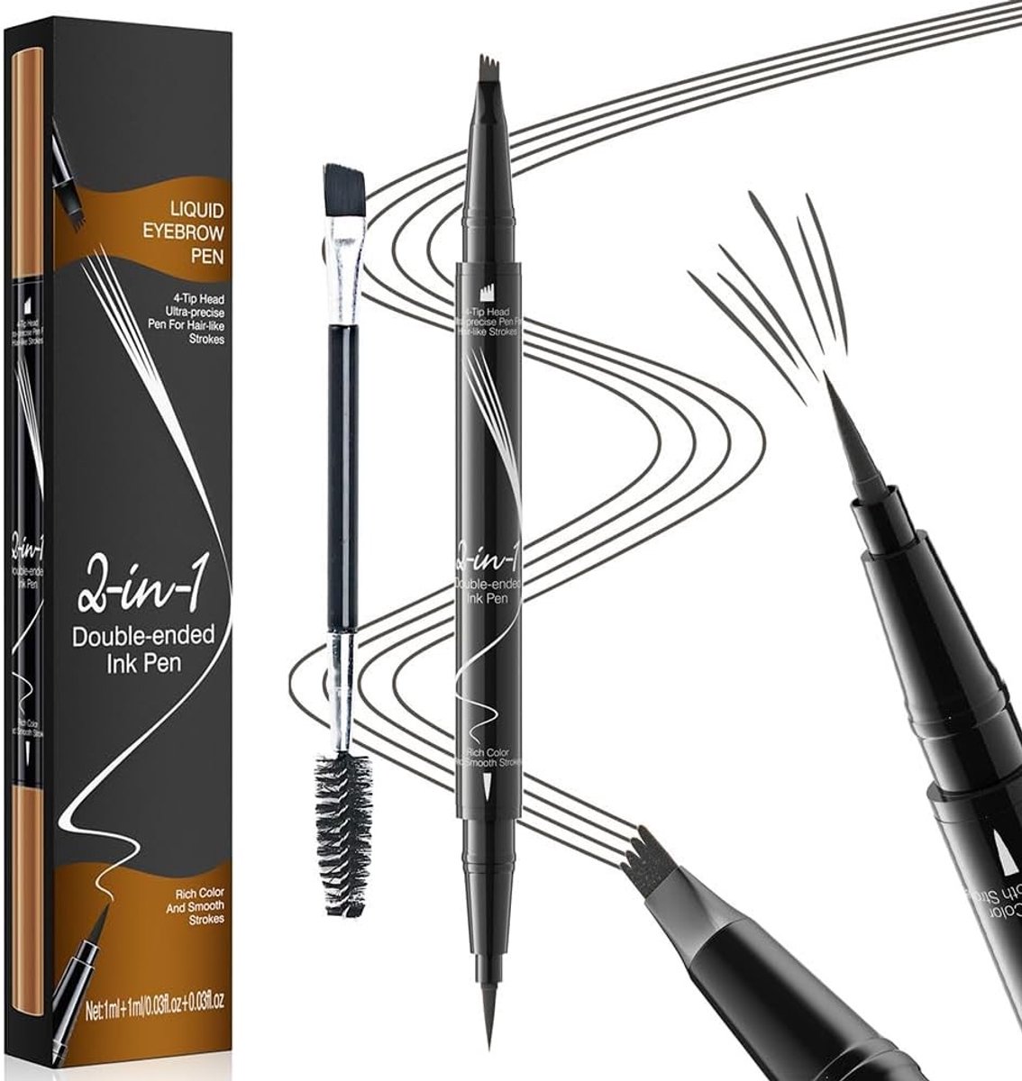 2-in-1 wenkbrauwstift met precisiepunt en vloeibare kleur voor microblading effect, waterbestendig en langdurig resultaat