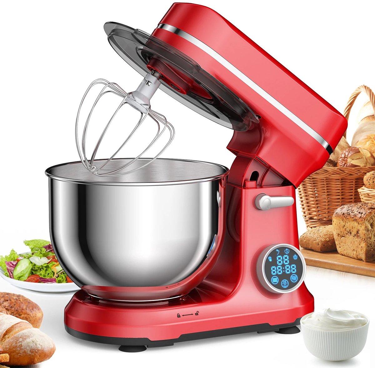 Lamor Keukenmixer met Mengkom - Keukenmixers - Mixer - Roestvrijstaal - 11 snelheden - 1200 W - 5 L -