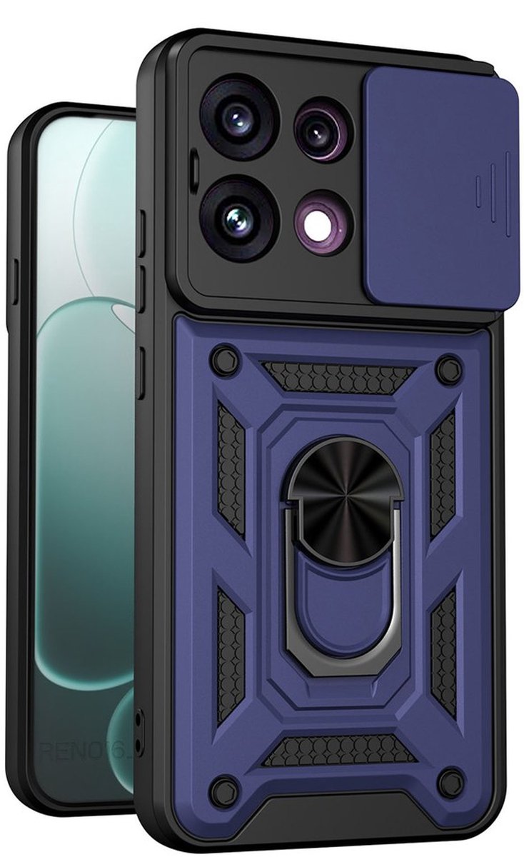 MobyDefend Hoesje - Geschikt voor Oppo Reno16 F/FS - Pantsercase Met Draaibare Ring - Blauw