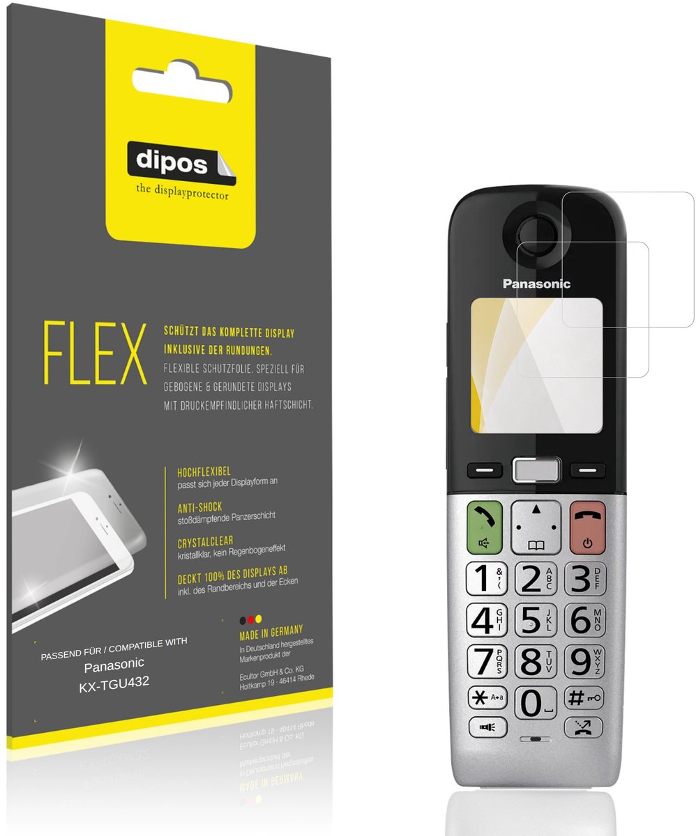 dipos – 2x Beschermfolie geschikt voor Panasonic KX-TGU432 | 3D Full Cover Screenprotector | 100% Passend