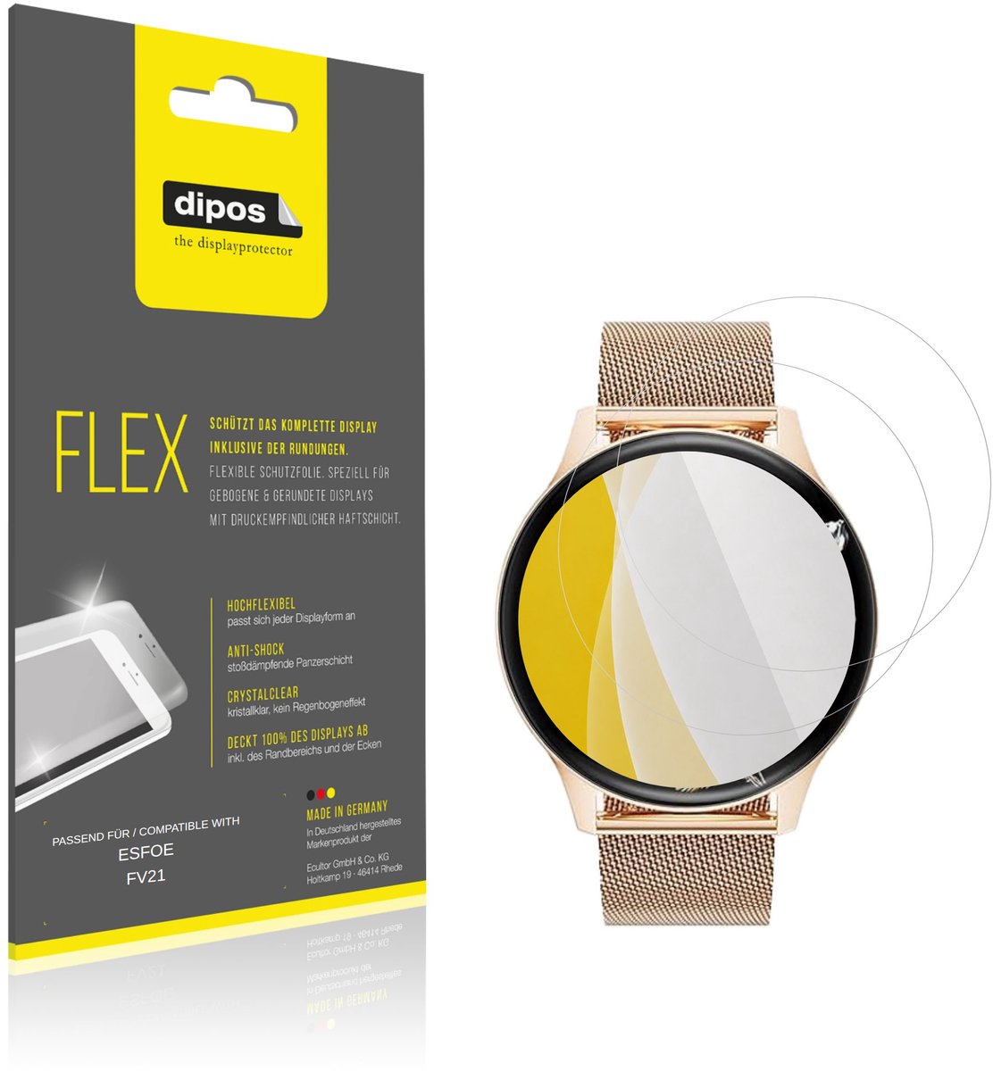 dipos – 2x Beschermfolie geschikt voor ESFOE FV21 | 3D Full Cover Screenprotector | 100% Passend