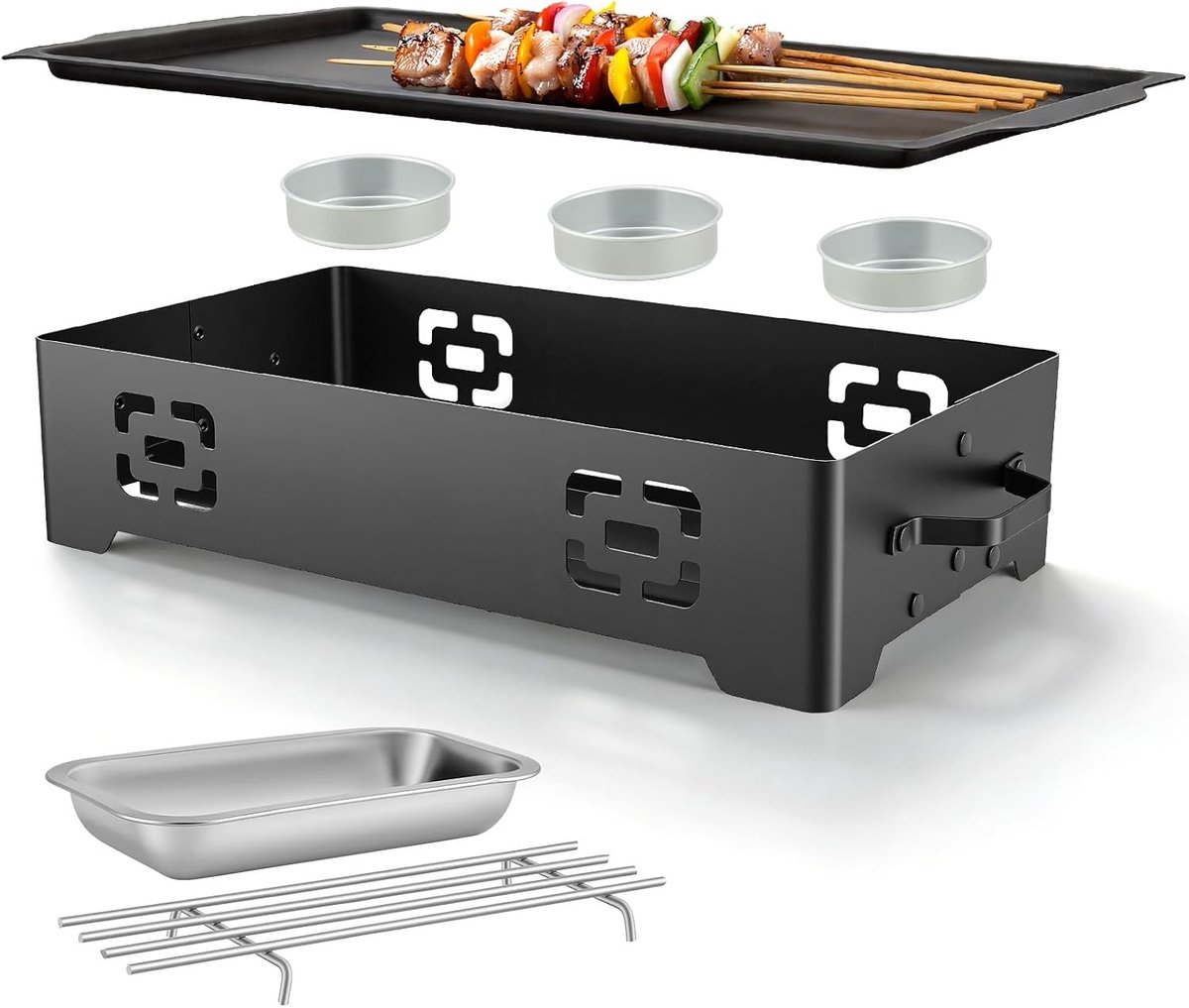 BBQ Warmhoudplaat - Zilver - 37,5 x 20,5 x 8,3 cm - Aluminium met Antiaanbaklaag - Voor Barbecue en Tuinfeesten