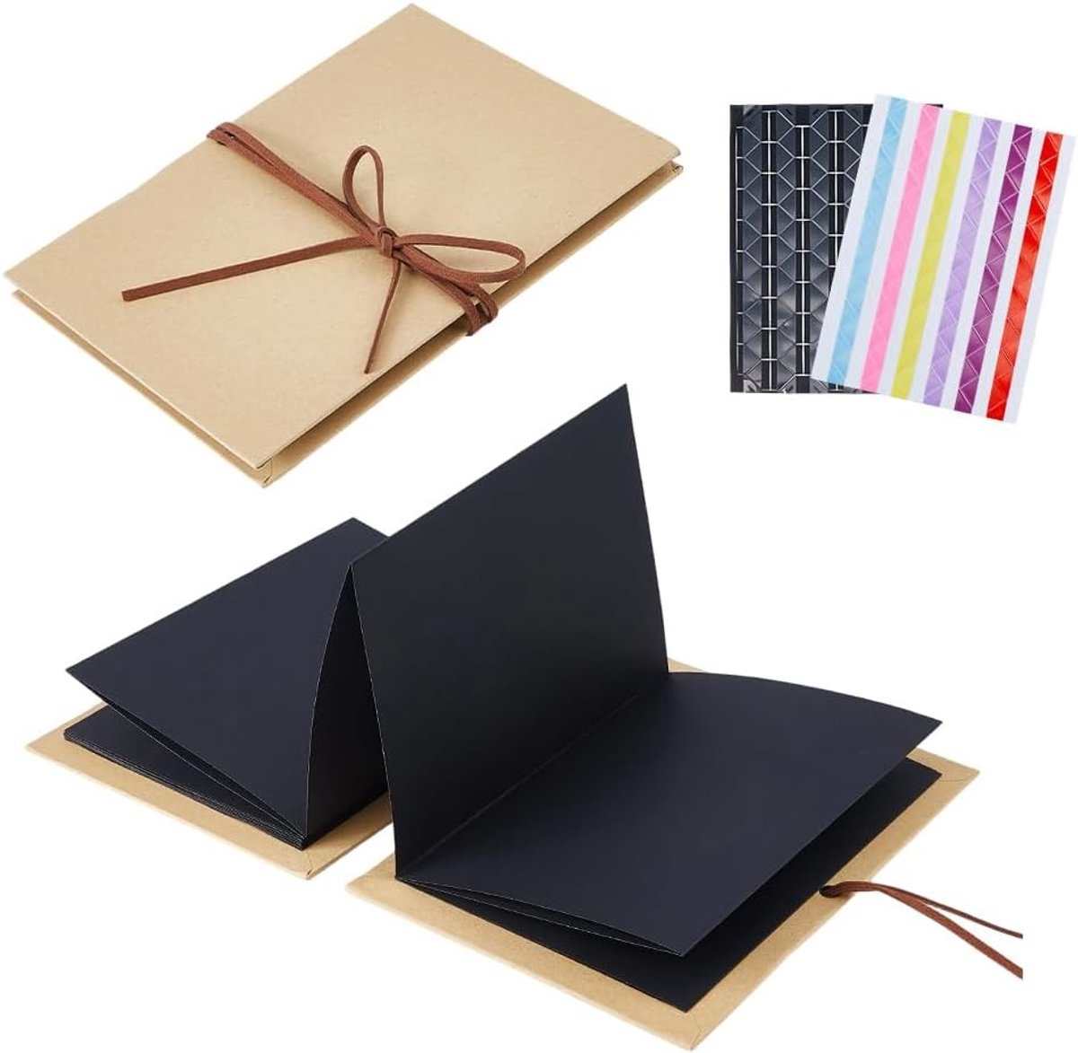 2 Stuks DIY Scrapbook Album 21 x 15,2 x 1 cm Leeg Accordeon Uitbreidbaar Foto Boek met Plakstickers en Elastieken voor Familieherinneringen