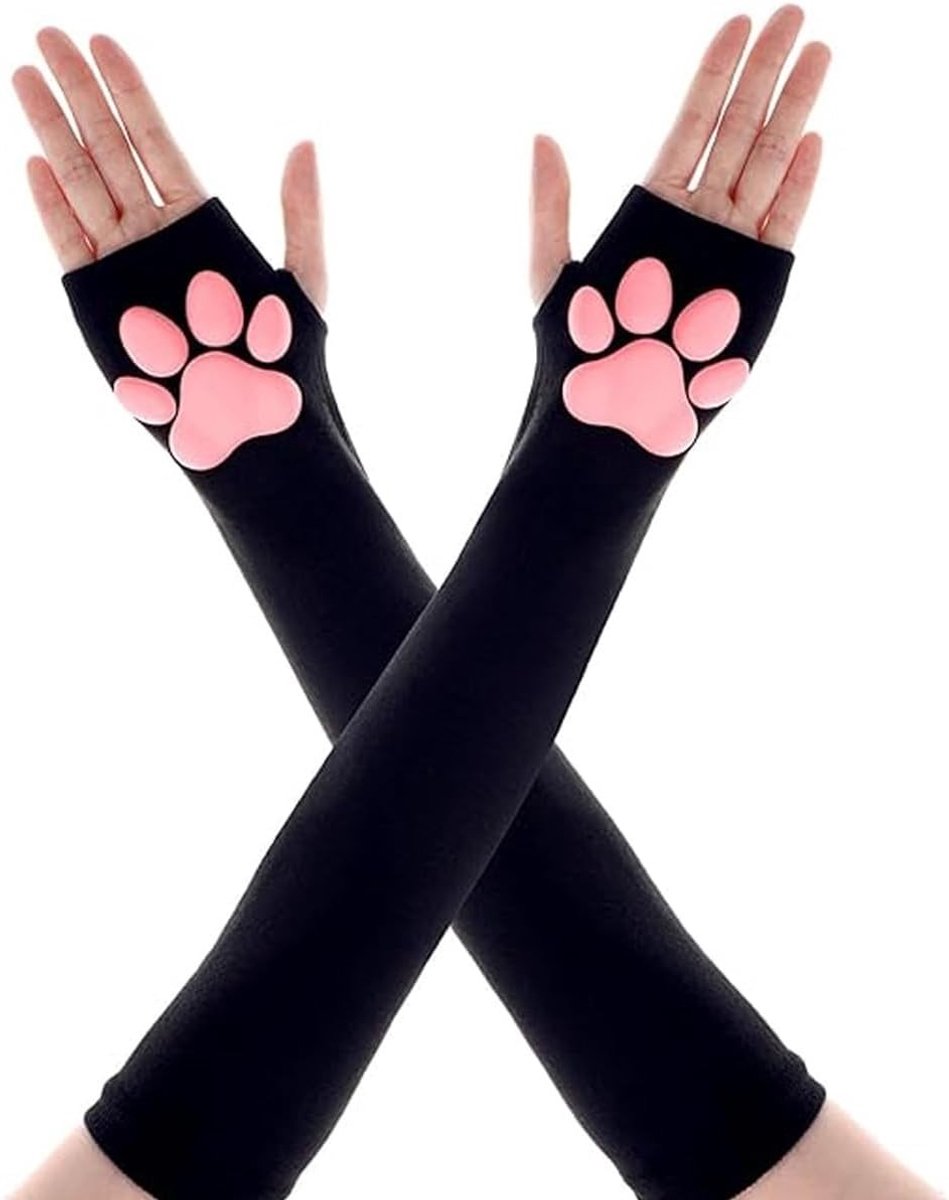 Open Vinger Arm Sleeves in Kattenpootstijl met 3D Roze Kussentjes voor Cosplay en Kostuums voor Vrouwen en Meisjes