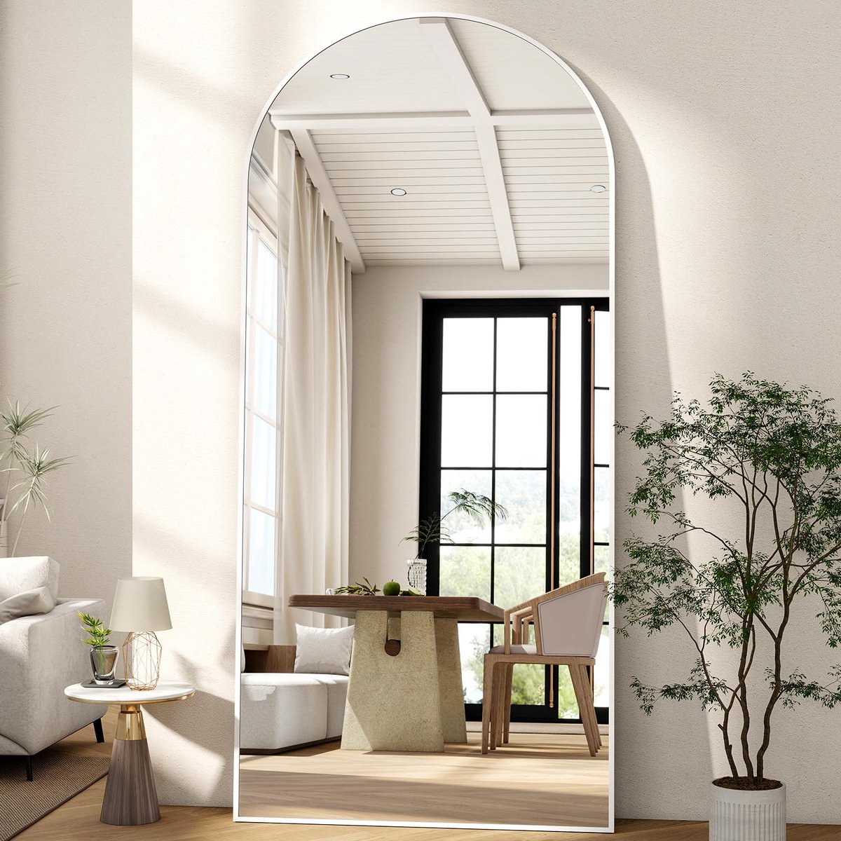 BEAUTYPEAK Grote boog, full-body spiegel, 181 x 63 cm, gebogen staande spiegel, hangend of leunend aan de muur, grote - ShopVlot