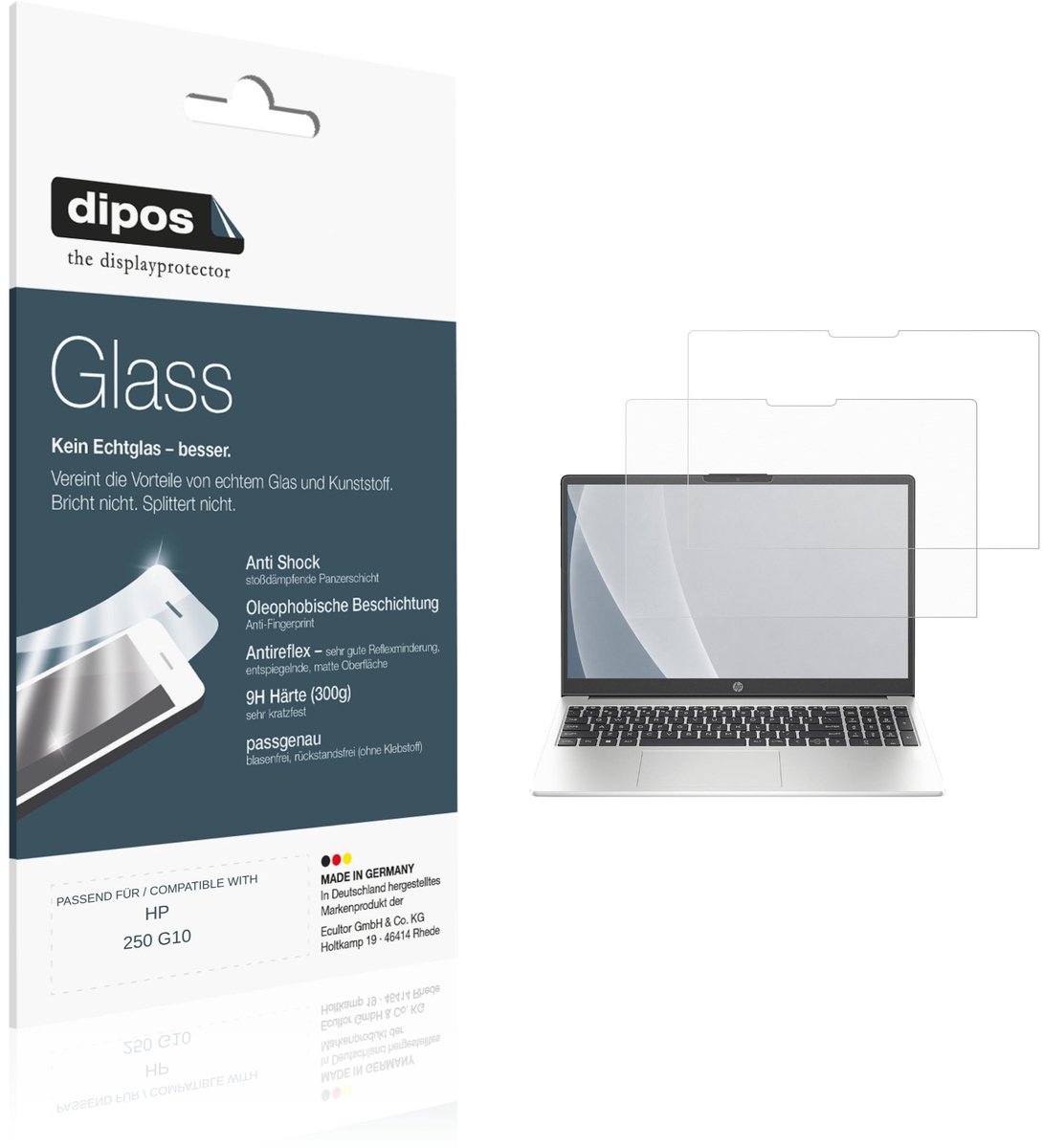 dipos – 2x Matte Pantserfolie geschikt voor HP 250 G10 | 9H Screenprotector