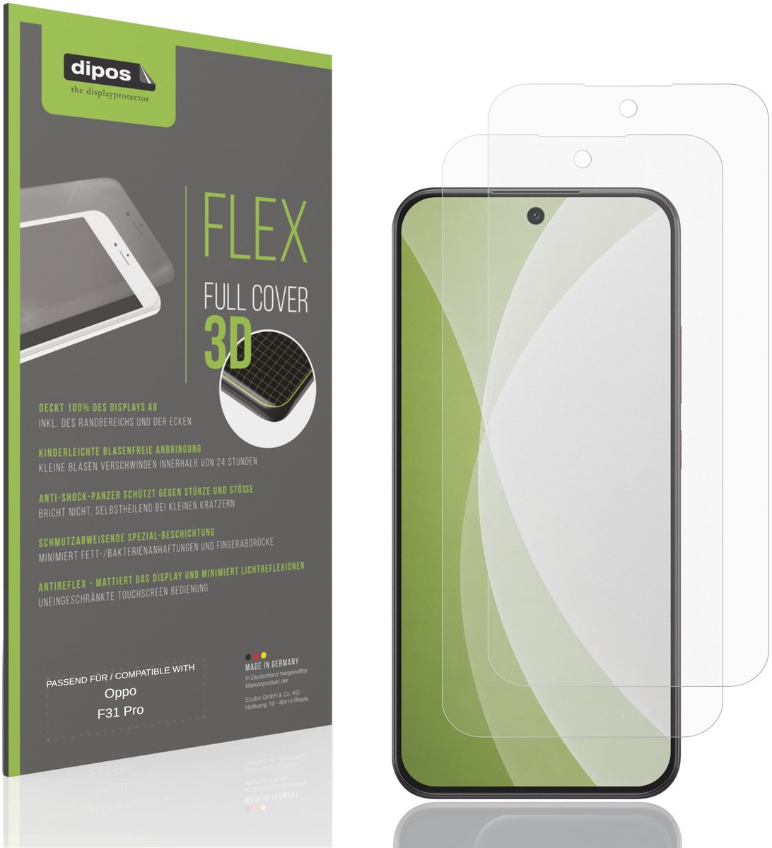 dipos FLEX – 2x Matte Screenprotector geschikt voor Oppo F31 Pro | Volledige Schermbescherming | Case-Friendly