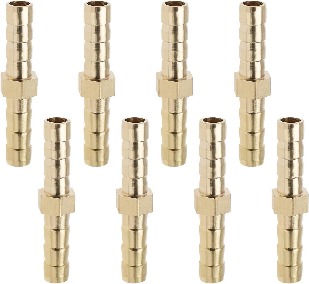 Dailygoods- Slangverbinder Messing - 8 Stuks - 6 mm Weerhaak - Slangkoppelingen - Aansluiting voor Water/Brandstof/Olie - Corrosiebestendig - Slangkoppeling