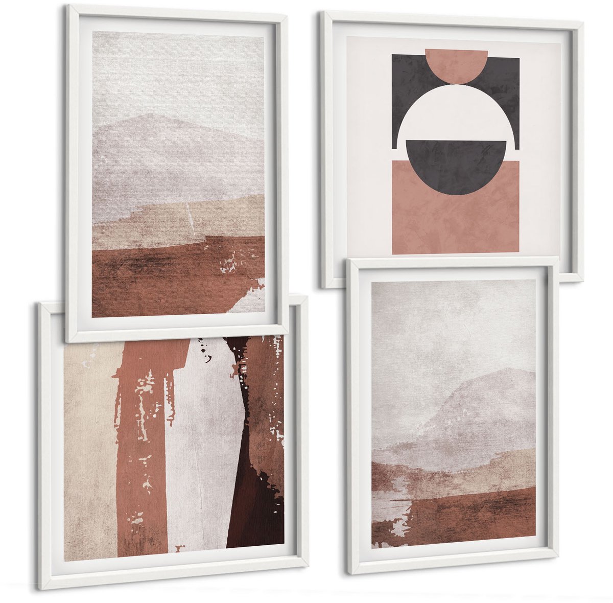 Coloray 4-Delige Schilderij Set - Abstracte Patronen In Bruine En Beige Tinten. - 40 x 40 En 40 x 60 - Muurdecoratie - Wanddecoratie - Slaapkamer - Decoratieve Schilderijen