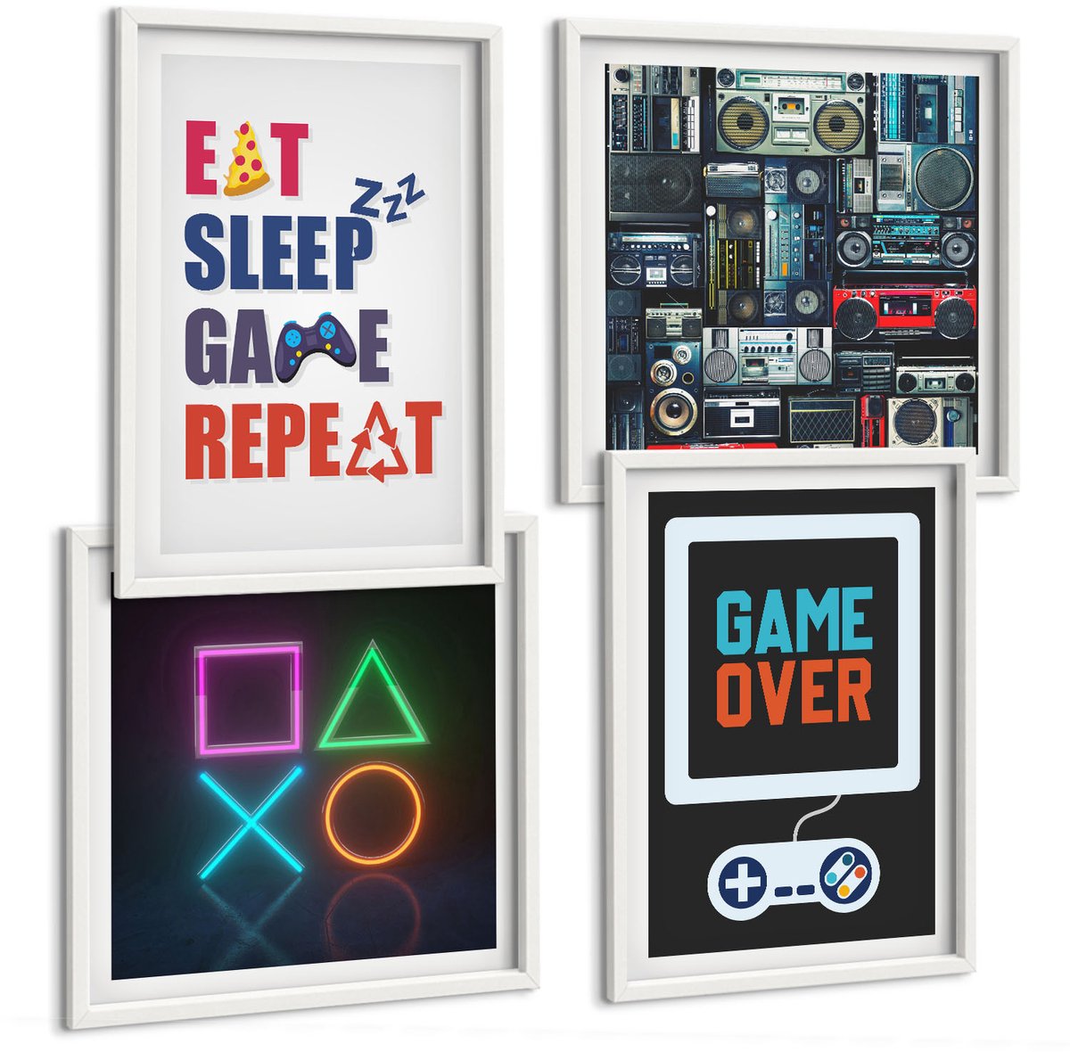 Coloray 4-Delige Schilderij Set - Ondertitels Voor Gamers Met Een Entertainmentthema - 40 x 40 En 40 x 60 - Stijlvolle Wanddecoratie - Interieur - Muurdecoratie