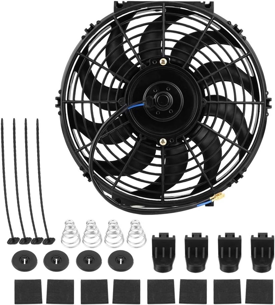 Motorkoelventilator, 12 inch, 12V 80W, 10 Bladen, ABS en Staal, 800 CFM, 2000 TPM, met Montageset, Universele Pasvorm