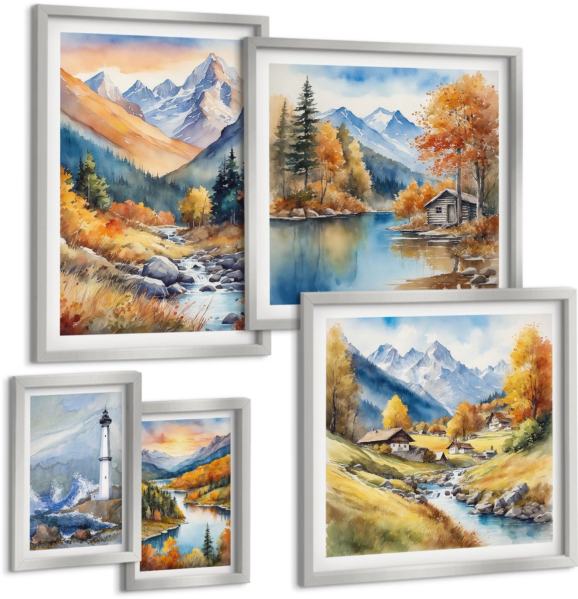Coloray 5-Delige Schilderij Set - Vakantiegezichten Amalfi Positano En Capri - 20 x 30 cm - Wanddecoratie - Moderne Interieurdecoratie - Stijlvolle Muurdecoratie