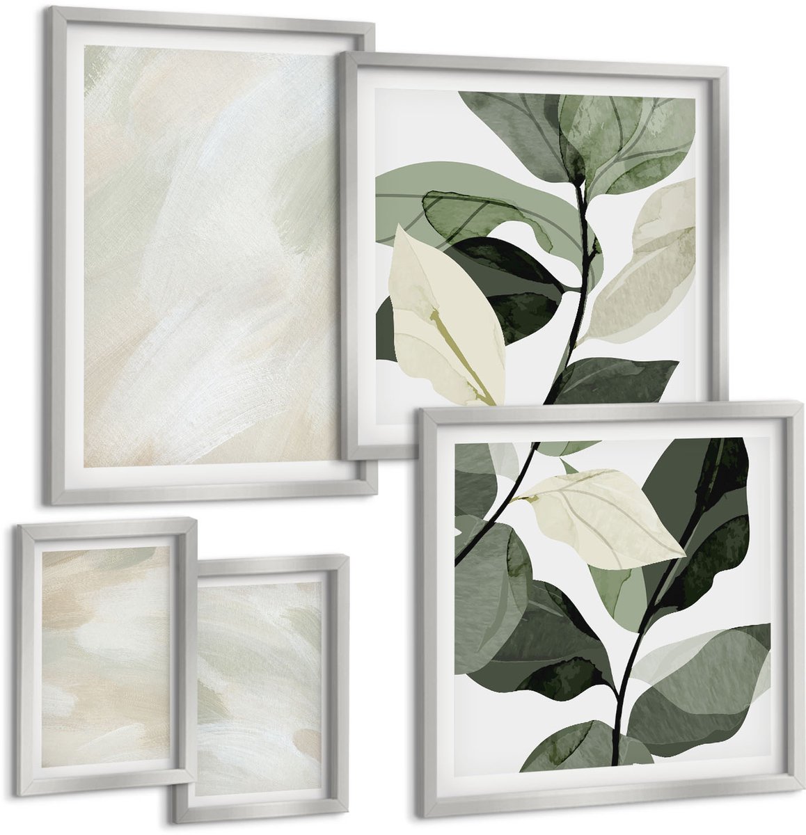 Coloray 5-Delige Schilderij Set - Abstracte Vormen In Bruine En Beige Tinten - 20 x 30 cm - Decoratieve Schilderijen - Wanddecoratie - Hal
