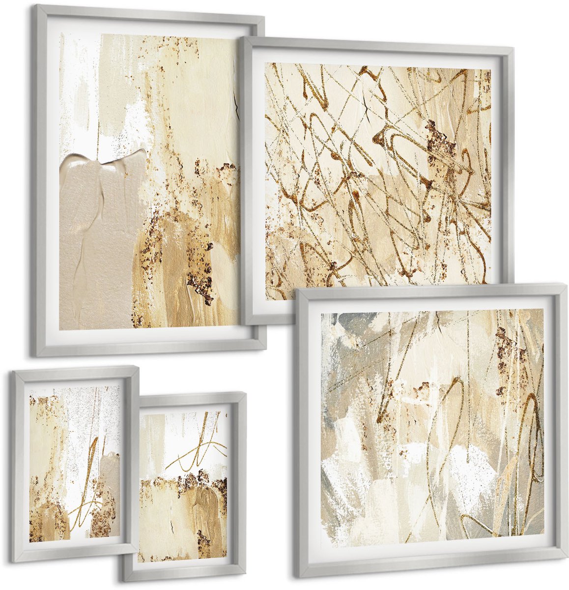 Coloray 5-Delige Schilderij Set - Abstracte Moderne Composities Met Geometrische Vormen - 20 x 30 cm - Wanddecoratie - Schilderijen Set - Interieur