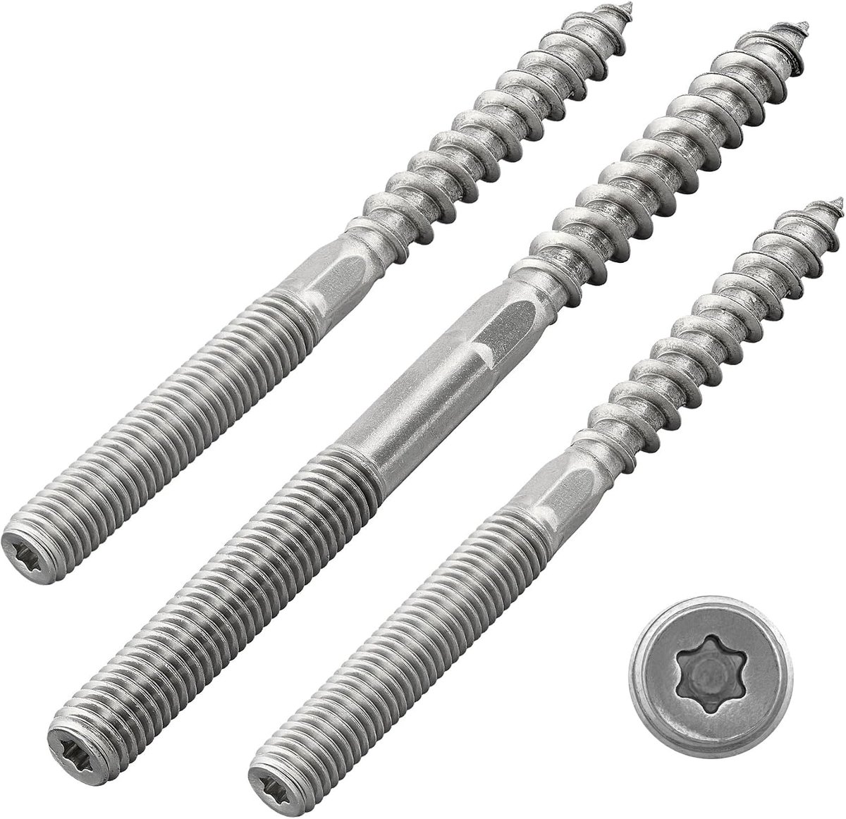 Stockschroeven met Torx-aandrijving (TX) | met zeskant middenstuk | roestvrij staal A2 / V2A | dubbeldraads schroeven | schroefstiften | houtschroef (M8 x 80 mm, 20 stuks)
