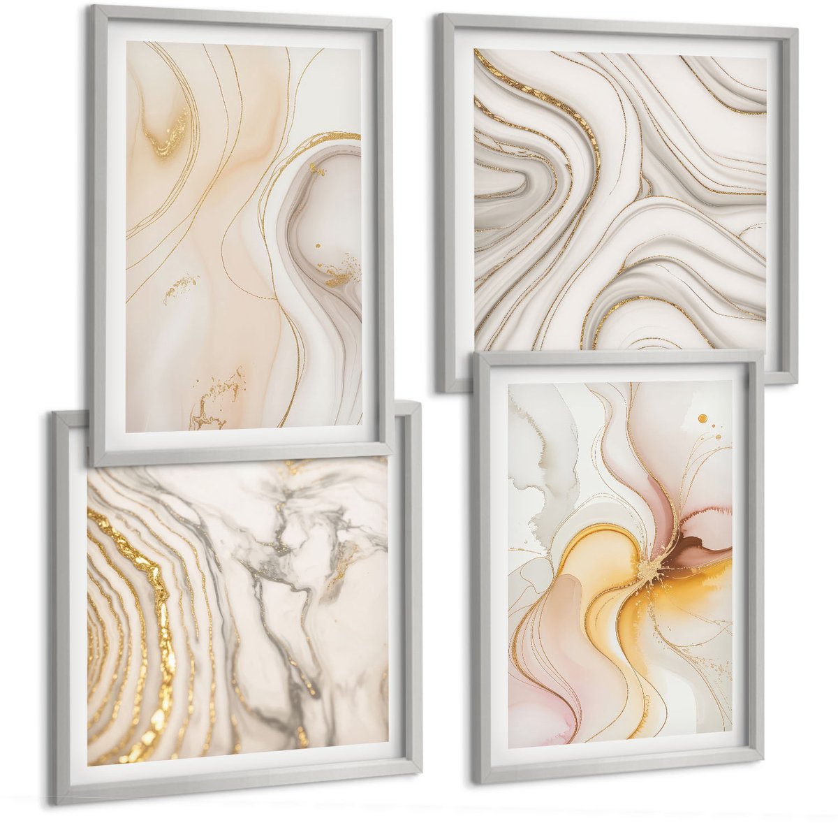 Coloray 4-Delige Schilderij Set - Abstracte Warme Patronen, Elegante Motieven - 40 x 40 cm En 40 x 60 cm - Decoratieve Muurdecoratie - Slaapkamer - Interieur Decoratie