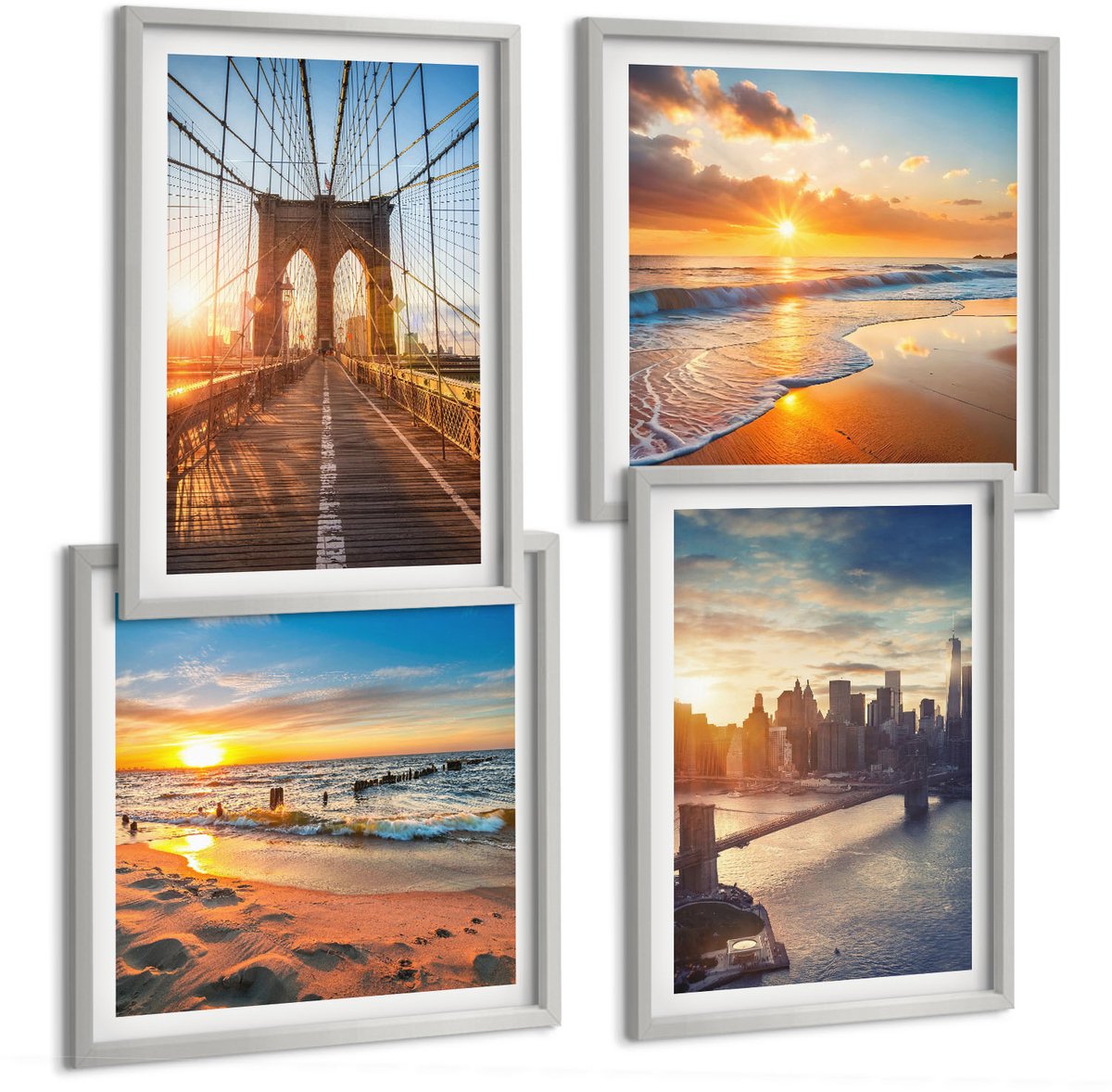 Coloray 4-Delige Schilderij Set - Bruggen En Zonsondergangen In Het Stedelijk Landschap - 40 x 40 cm En 40 x 60 cm - Muurdecoratie - Decoratieve Schilderijen - Wohnzimmer - Woonkamer Decoratie