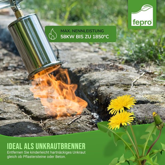 Gasbrander Set - Onkruidbrander Vlammenwerper - Onkruid Verwijderen - Traploos Regelbare Vlam - 58 kW - Zilver — afbeelding 5