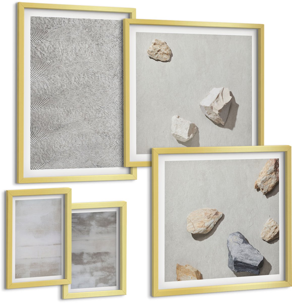 Coloray 5-Delige Schilderij Set - Moderne Textuurstructuren In Een Minimalistische Stijl. - 50 x 50 cm, 20 x 30 cm En 40 x 60 cm - Muurdecoratie - Interieur Decoratie