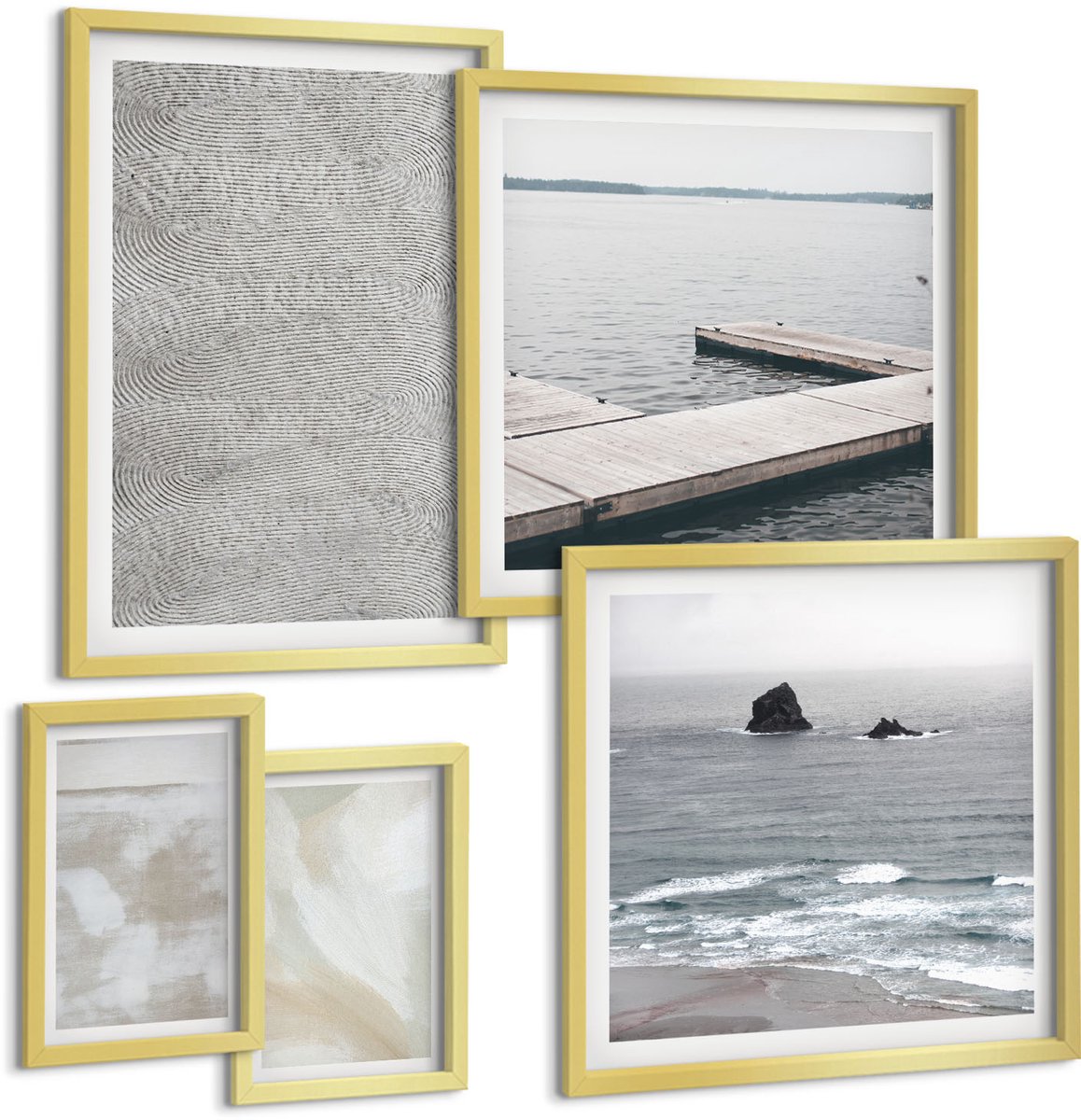 Coloray 5-Delige Schilderij Set - Abstractie In Design Moderne Schilderkunst Texturen - 50 x 50 cm, 20 x 30 cm En 40 x 60 cm - Wanddecoratie - Woonkamer Decoratie - Decoratieve Schilderijen