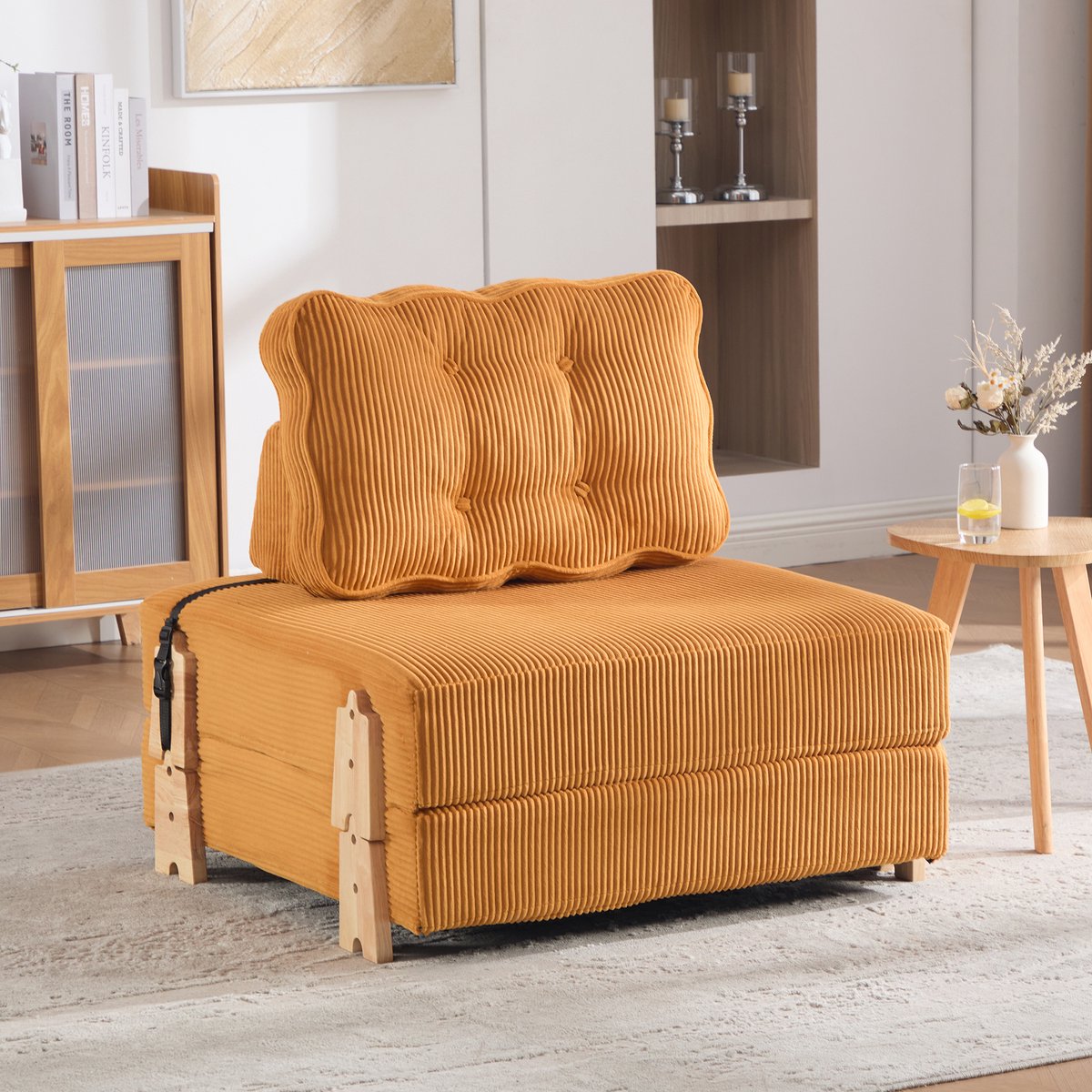 REDOM - Slaapbank - Uitklapbaar - Met slaapfunctie - Scandinavisch - Woonkamer slaapkamer logeerkamer - Stof hout - Oranje - 90 x 86 x 84 cm