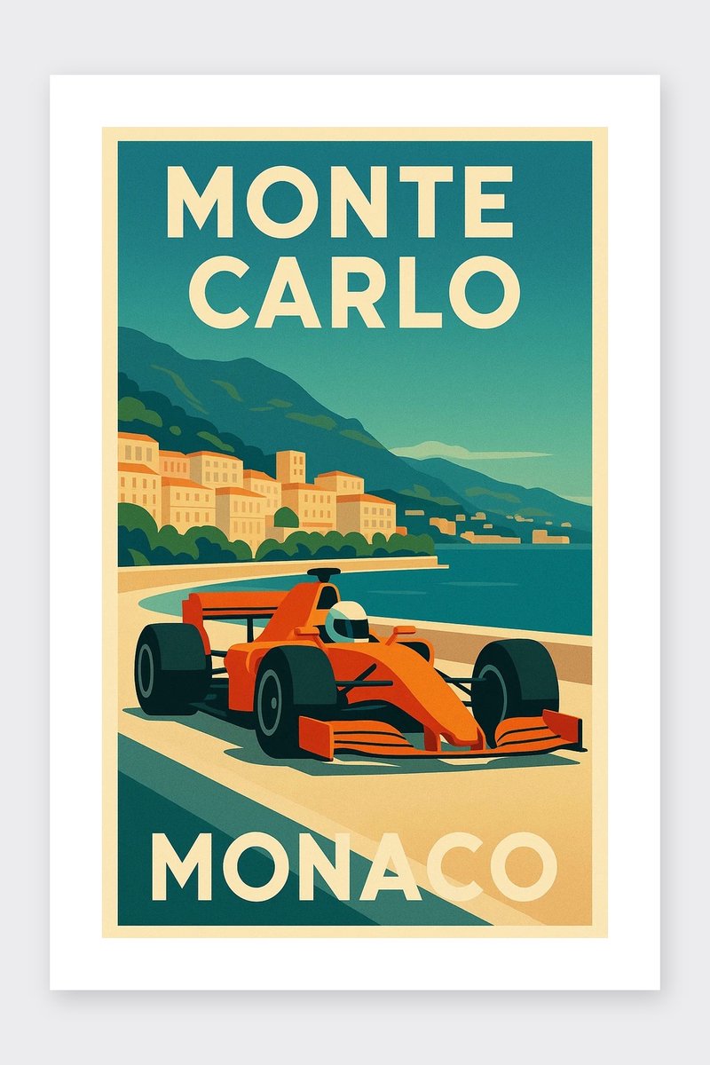 Monte Carlo Monaco Poster - Teksten Posters - Steden - Passe-Partouts Effect - Wanddecoratie Woonkamer - 180 gram papier - BL6106AZ - Formaat 70 x 100cm