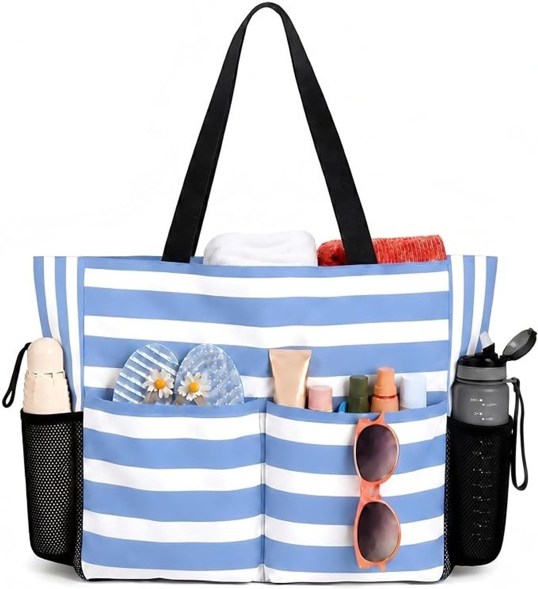 PolkaHome Strandtas voor dames met ritssluiting, XXL, waterdicht, tote bag voor strand, reizen, zwembad, sportschool