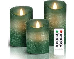 AiiBowy Led-kaarsen, 3-delige set, vlamloze kaarsen, echte was, flikkerende dimbaar, met afstandsbediening - ShopVlot