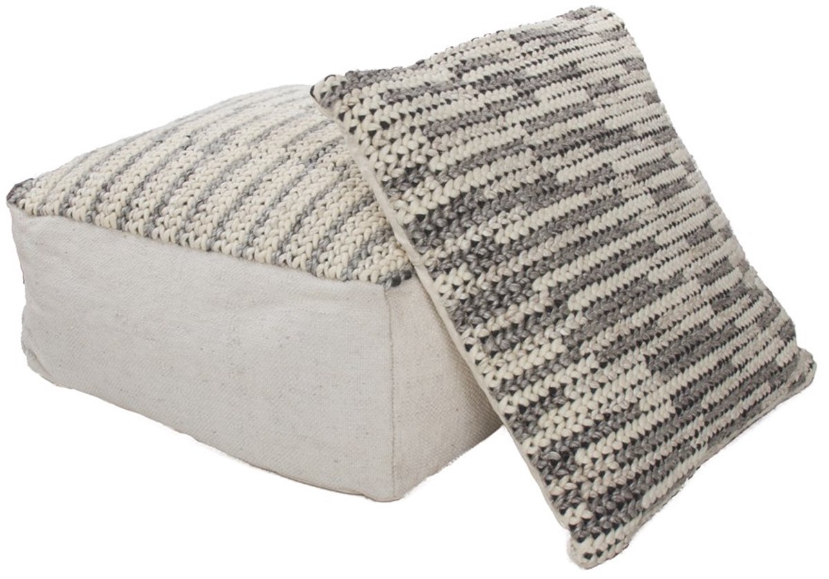 Padiro poef met zitkussen 80 x 80 x 40 cm - grijs - stoffen bekleding - handgemaakt met strepenpatroon