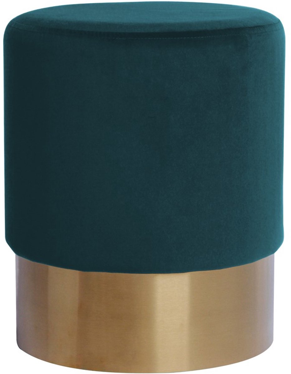 Padiro ronde poef Ø 35 x 42 cm - groen en petrol - fluweel - goudkleurige voet