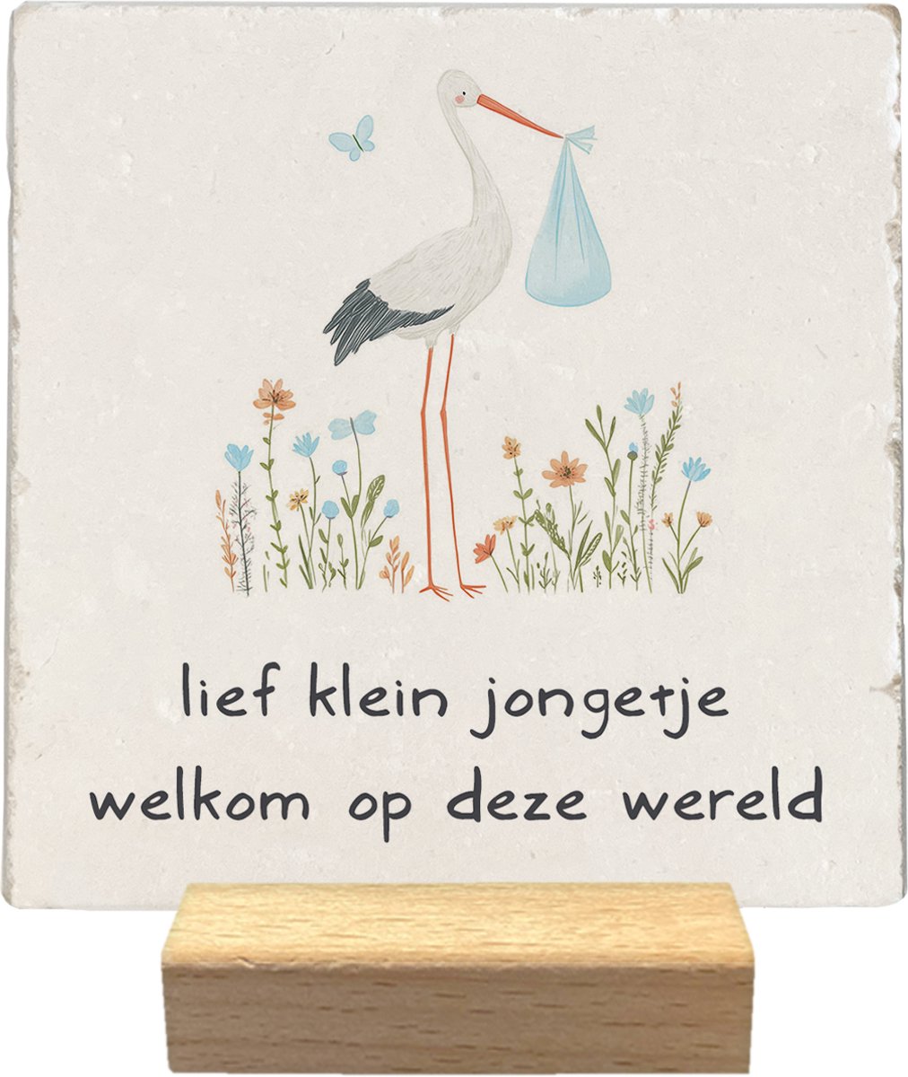 Artige Decoratie tegel met tekst - Lief klein jongetje - natuursteen - 10x10 cm - inclusief houder veelkleurig