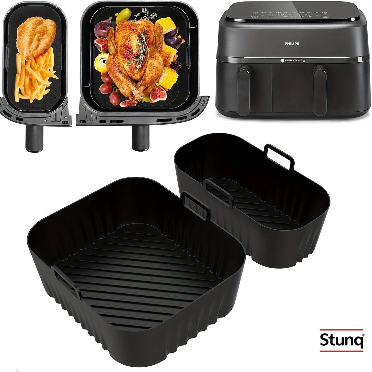 Stunq® 2 stuks siliconen bakplaten voor luchtfriteuse - antiaanbaklaag, vaatwasserbestendig