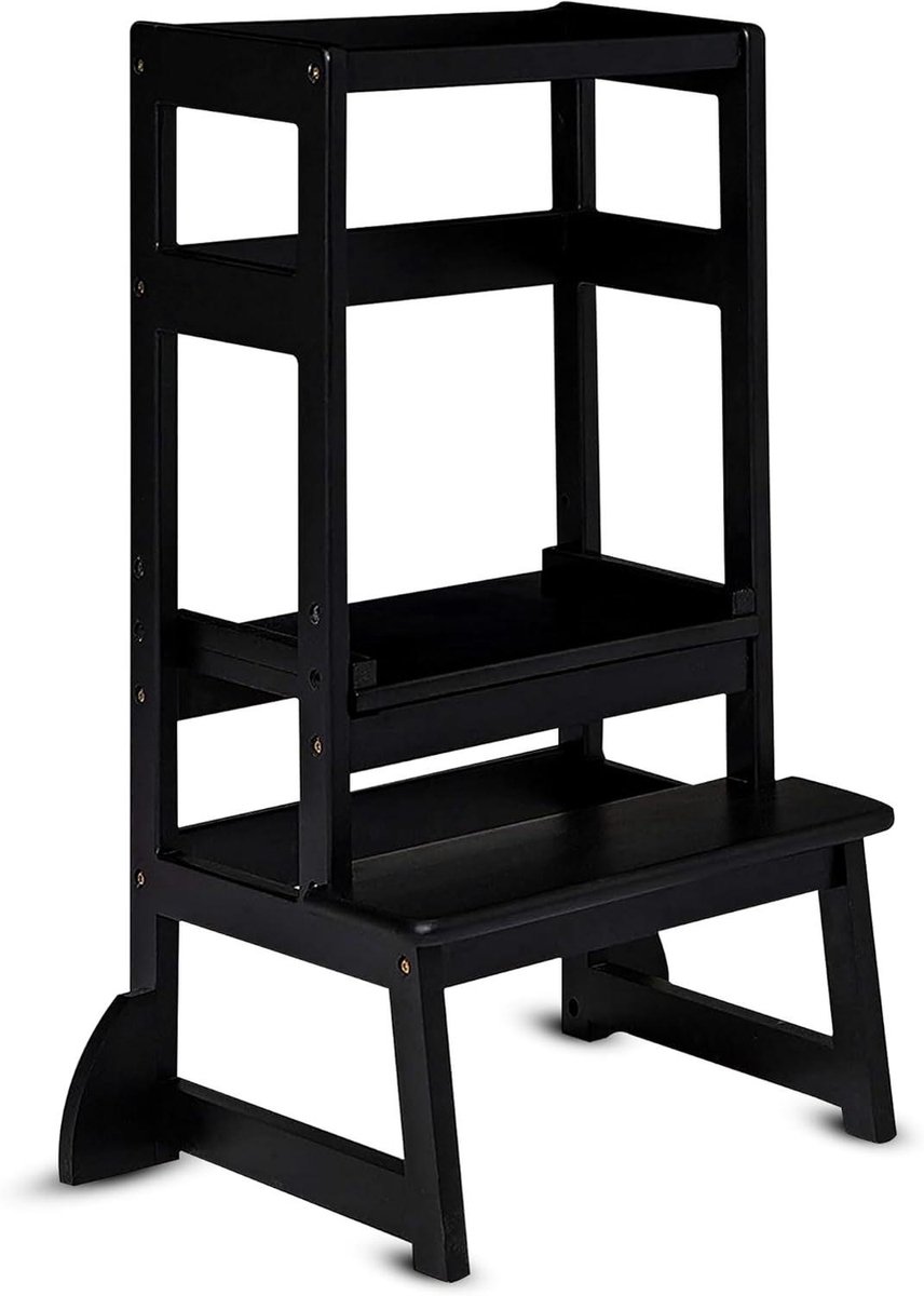 Leertoren - Kinderkeukentrapje - Kind Ontwikkeling - Hoge Veiligheidsbovenbouw - 48 x 41 x 90 cm - Zwart