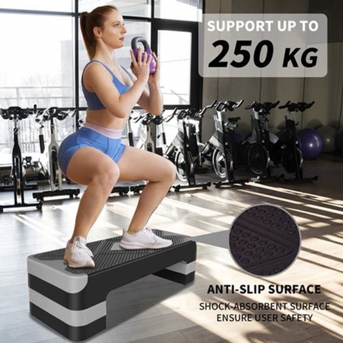 Fitnessbank – Halterbank – Trainingsbank – Buikspierbank – Bench Press Bank – Verstelbare Hoogte – Aerobics Step Platform – Antislip Voetpads – Duurzaam IJzer – Compact & Draagbaar – Grijs