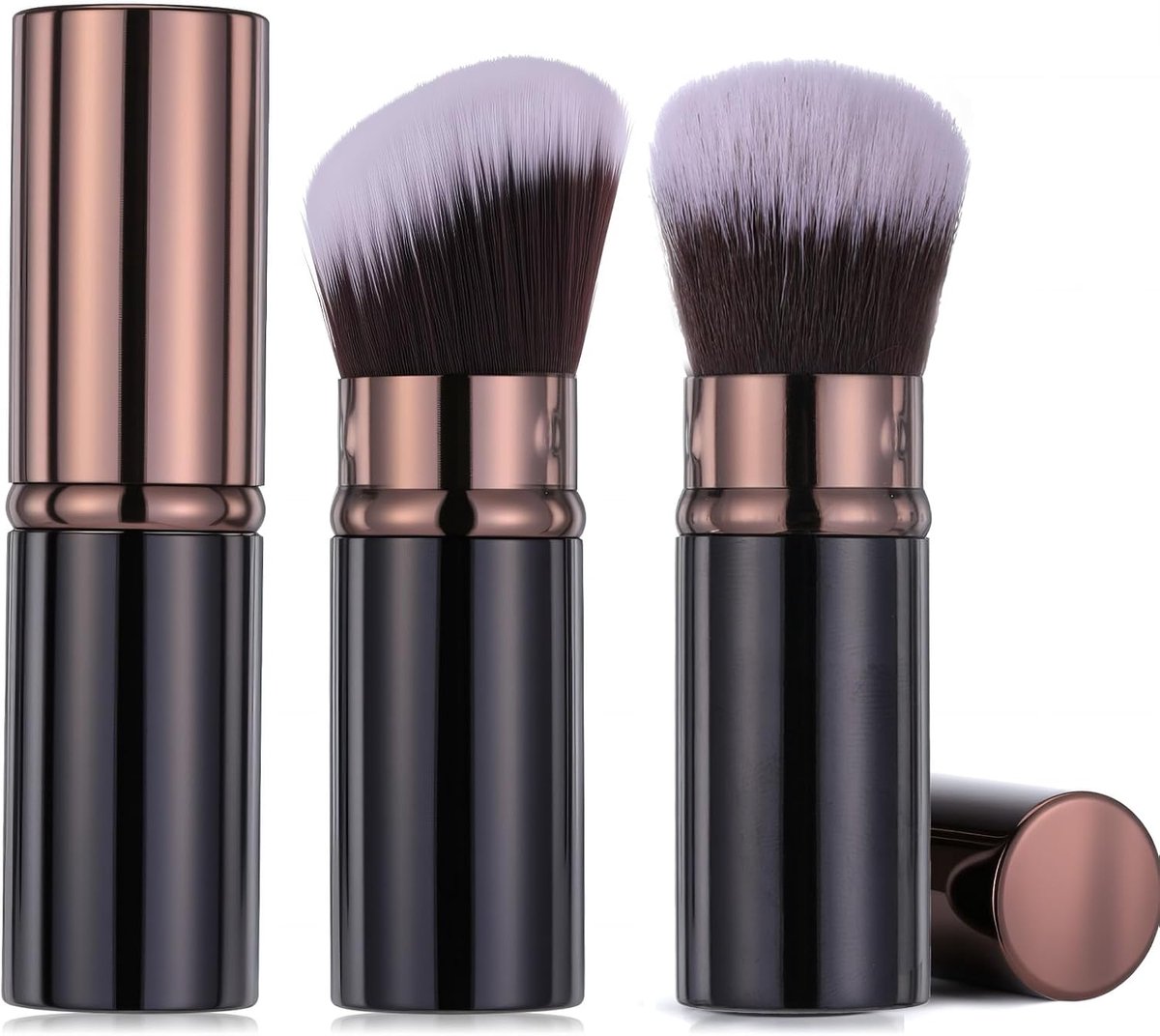 SnelShoppen - 2 Stuks Retractable Makeup Brush - Draagbare Kabuki Foundation Borstels met Deksel - Professionele Cosmetische Tools voor Blush, Bronzer