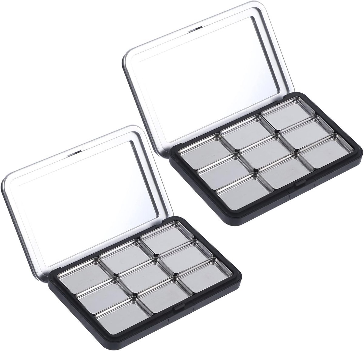 2 stuks - 9-grid blushpalet - lege blikken doos voor oogschaduw - opbergdoos voor oogschaduwpaletten - geschikt voor doe-het-zelf, reizen en make-up - zilver, zwart - 11*7*1.4cm