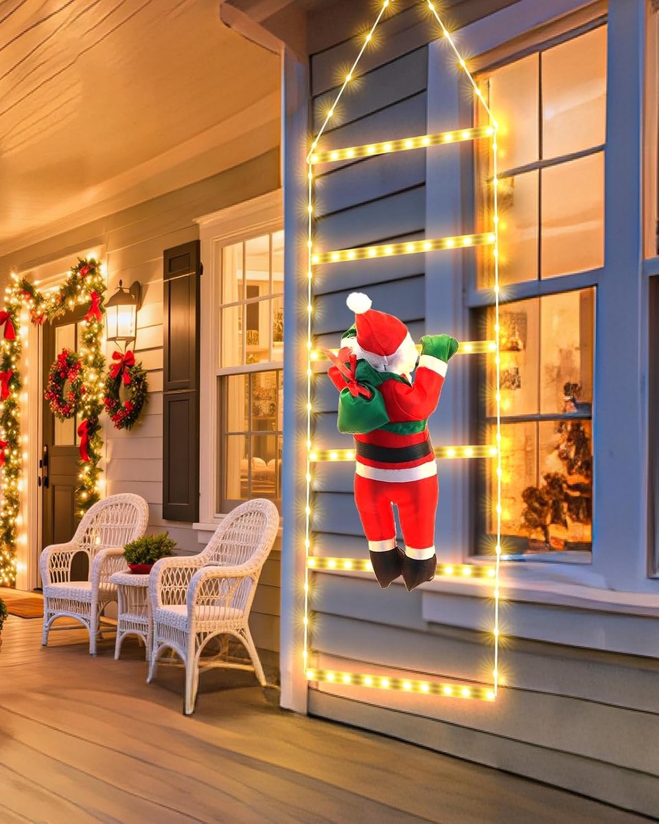 Solar-kerstverlichting – Decoratieve lichtsnoer in ladderstijl – Inclusief Kerstman – Waterdicht – Geschikt voor decoratie van binnenplaats en muur – Warmwit licht – 1,5 meter
