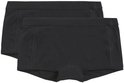 Twee zwarte meisjes boxershorts van biologisch katoen met een elastische tailleband met merknaam.