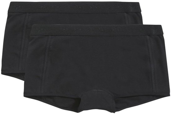 Twee zwarte meisjes boxershorts van biologisch katoen met een elastische tailleband met merknaam.