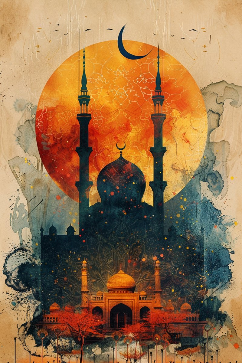 Ramadan Poster - Moskee - Cultuur - Geloof - Abstracte Moskee - Huisdeco - Abstracte - posters - formaat 30x40cm - Gebed - Wanddecoratie - XS2212BY
