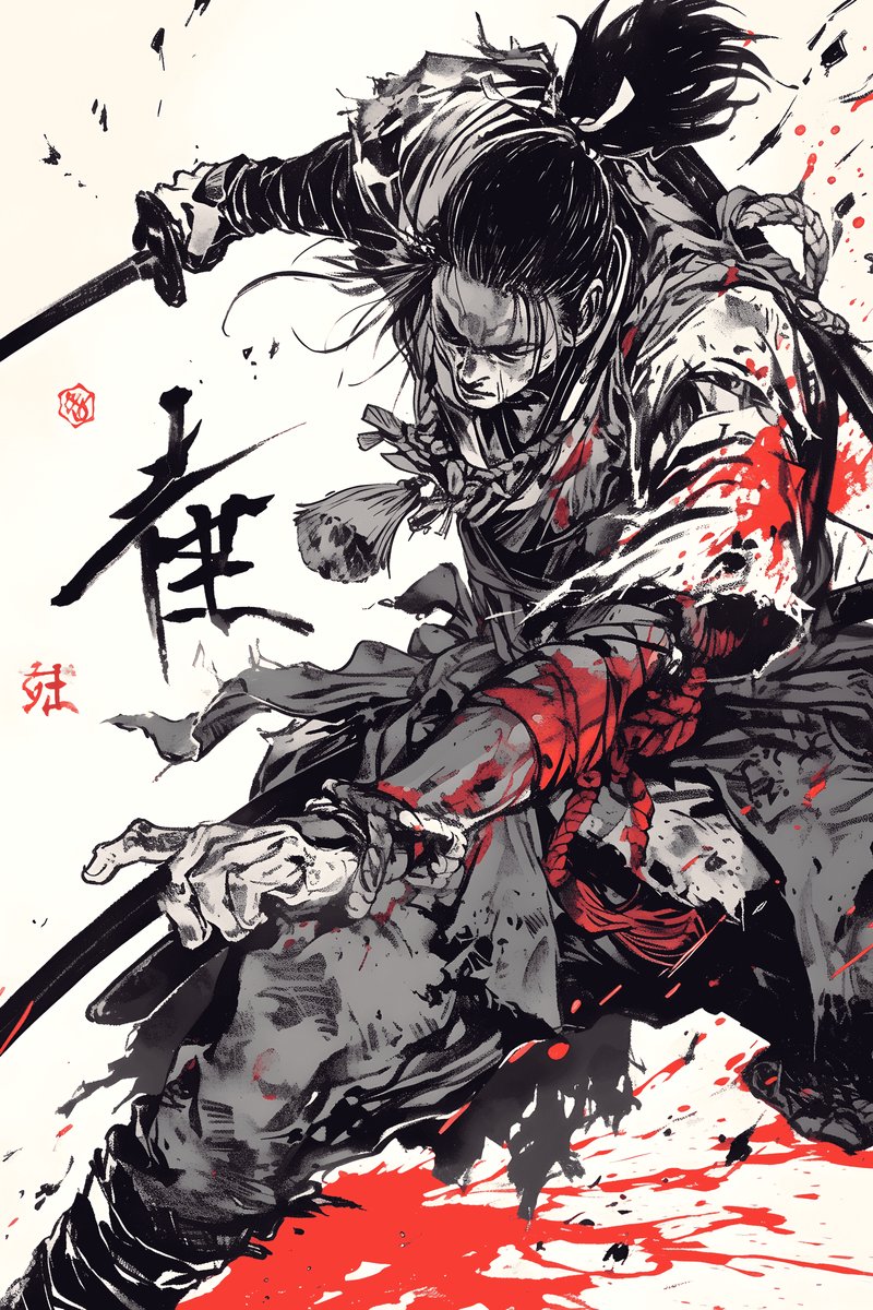 Samurai Poster - Gevecht - Strijd - Japanse - Kunst - Unieke - posters - formaat 30x40cm - Wanddecoratie - XS2724MT