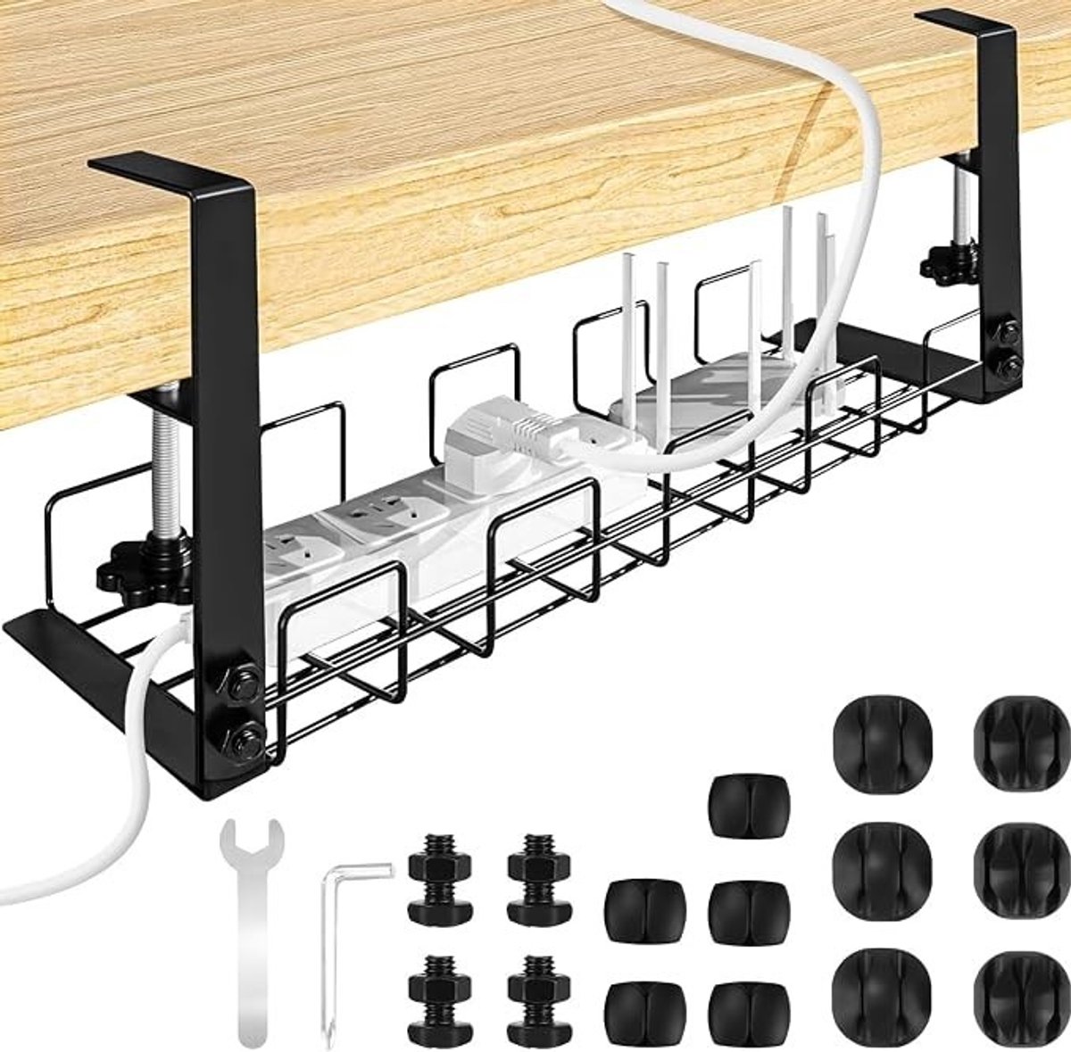 PolkaHome Kabelgoot Bureau Zwart - Kabelmanagement Onder Bureau met Klem, 40 cm