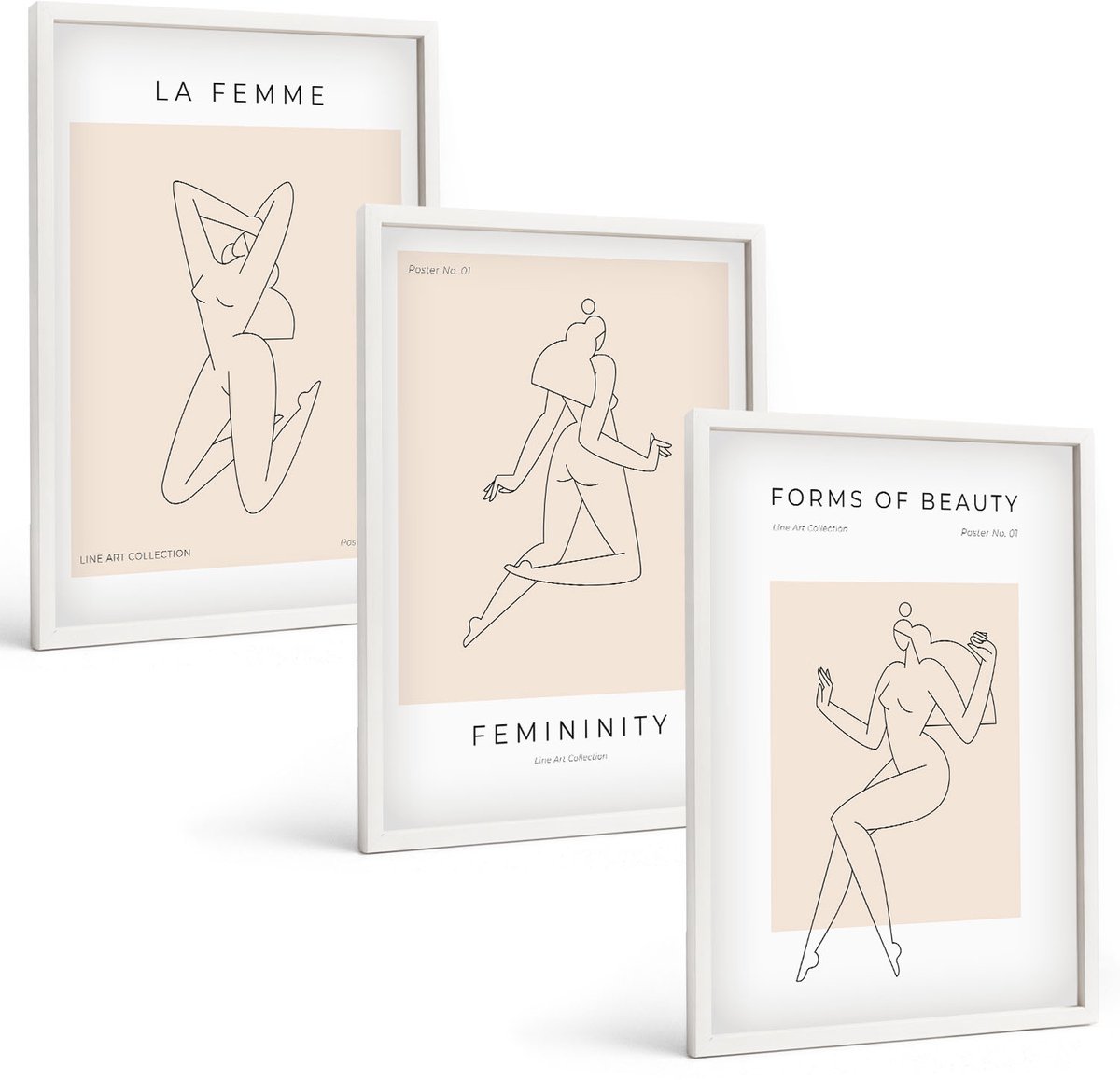 Coloray 3-Delige Schilderij Set - Lineaire Silhouetten Van Vrouwen In Minimalistische Posters - 40 x 60 - Wanddecoratie - Muurdecoratie - Moderne Interieurdecoratie