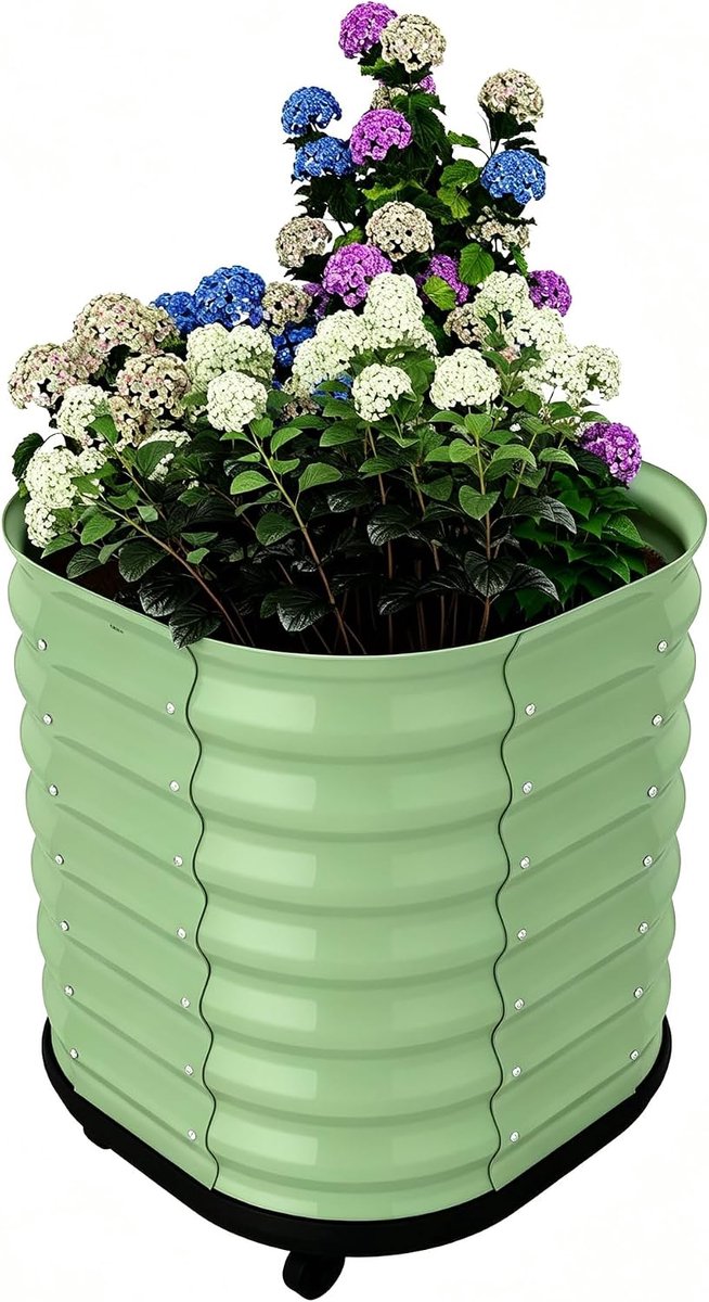 Verrijdbare Moestuinbak op Poten - Gegalvaniseerd Stalen Kweekbak met Wielen - Zelfwatergevende Plantenbak met Waterreservoir - Ergonomisch - Voor Balkon, Terras & Tuin