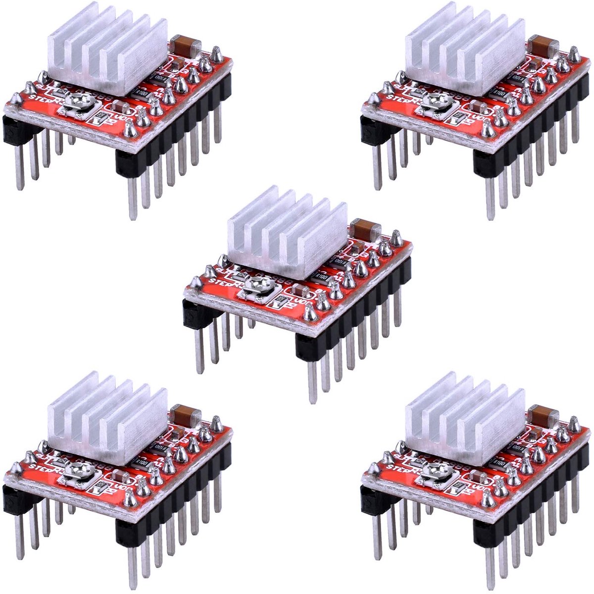 Stappenmotor Driver Modul Stepstick Stappenmotor Driver met warmteverdeler voor 3D-printer (5 stuks, rood)