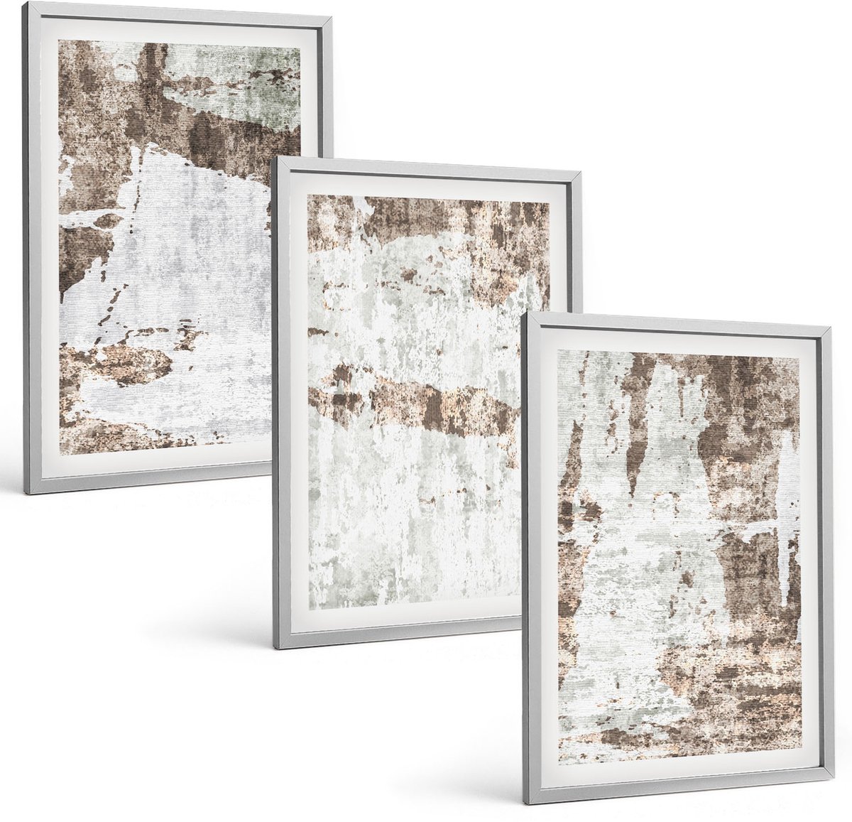 Coloray 3-Delige Schilderij Set - Abstracte Patronen In Tinten Wit En Bruin. - 40 x 60 cm - Muurdecoratie - Wanddecoratie - Hal - Moderne Wanddecoratie